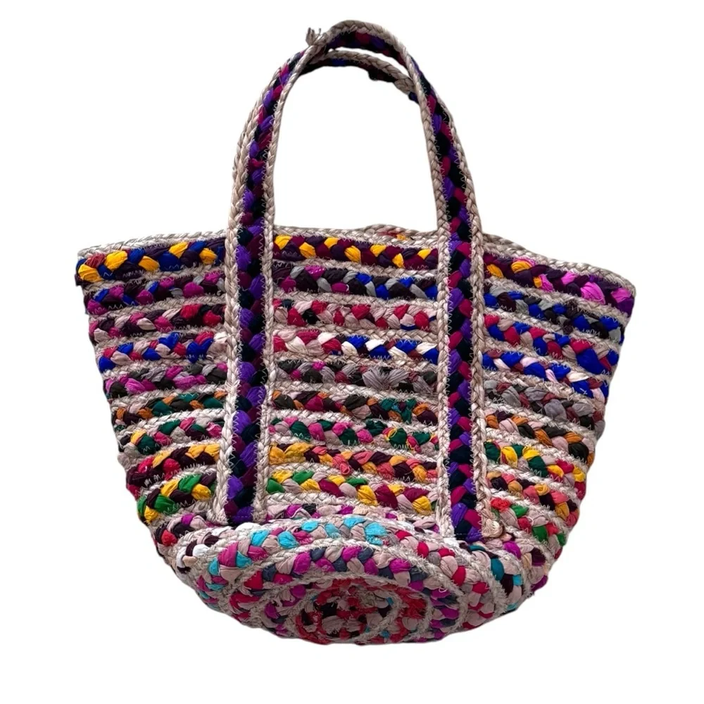 Sari and Jute Tote Bag Colorful & Large